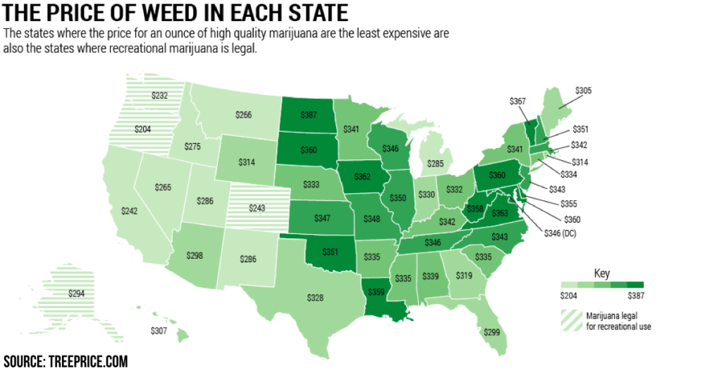 map of cannabis prices